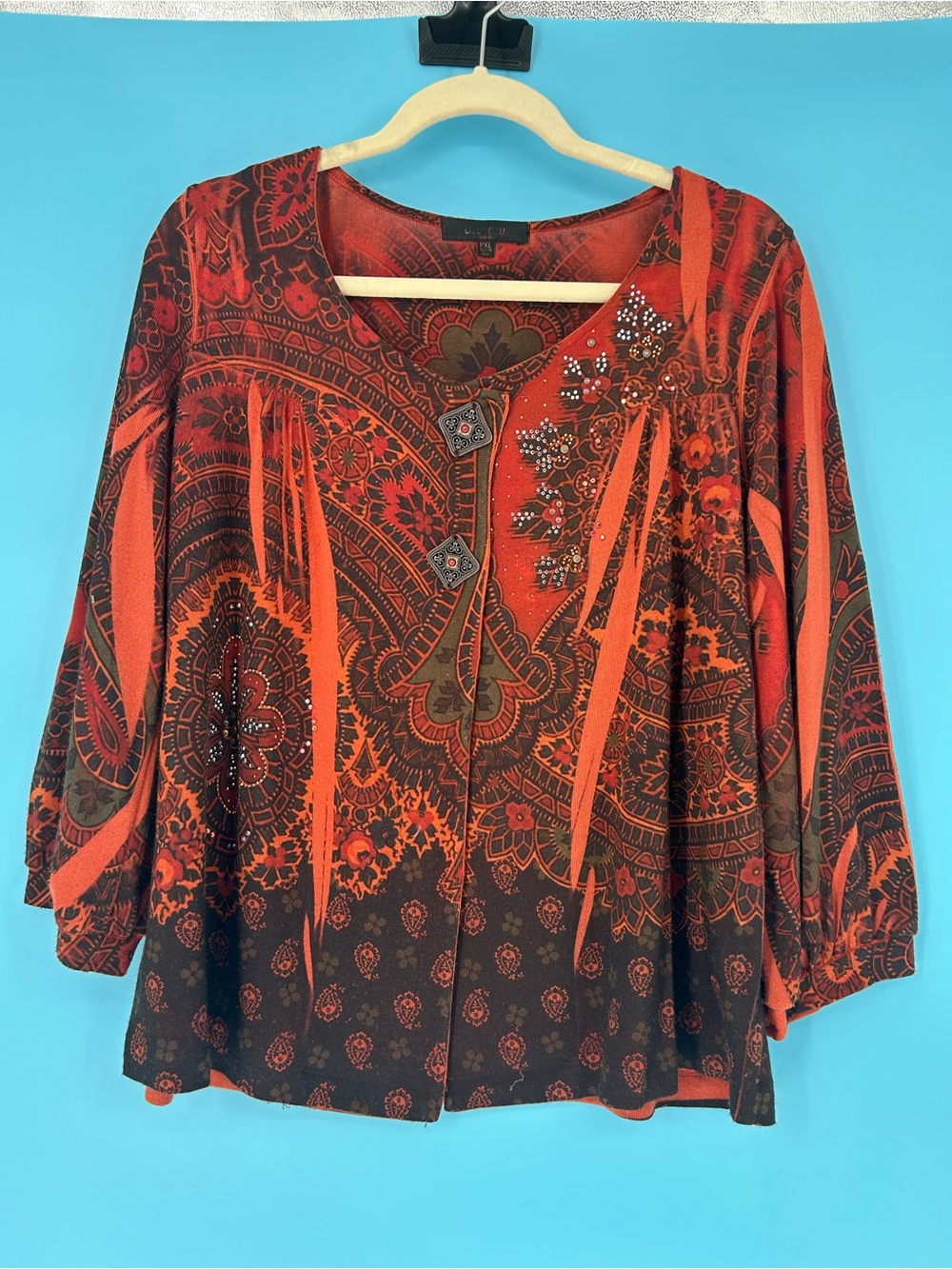 B.L.E.U. Red‎ and Brown Embellished Boho Cardigan